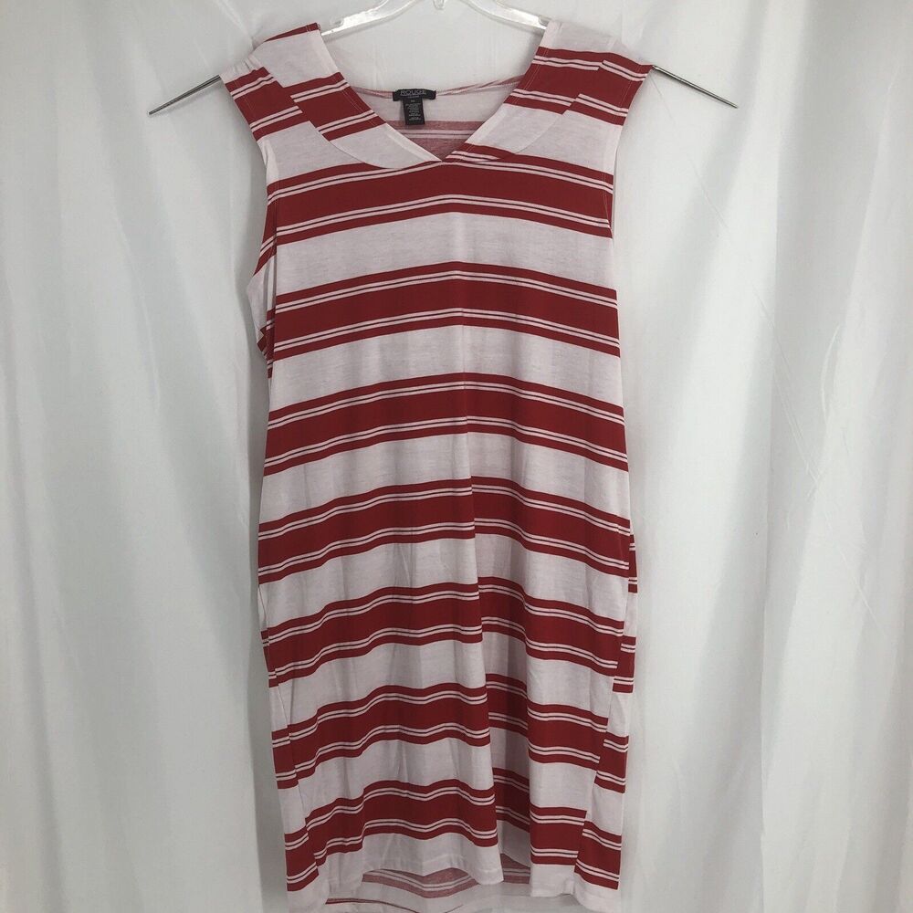 Rouge Maxi Dress Womens 4X Red Stripe Sleeveless Hood Stretch Knit Pullover